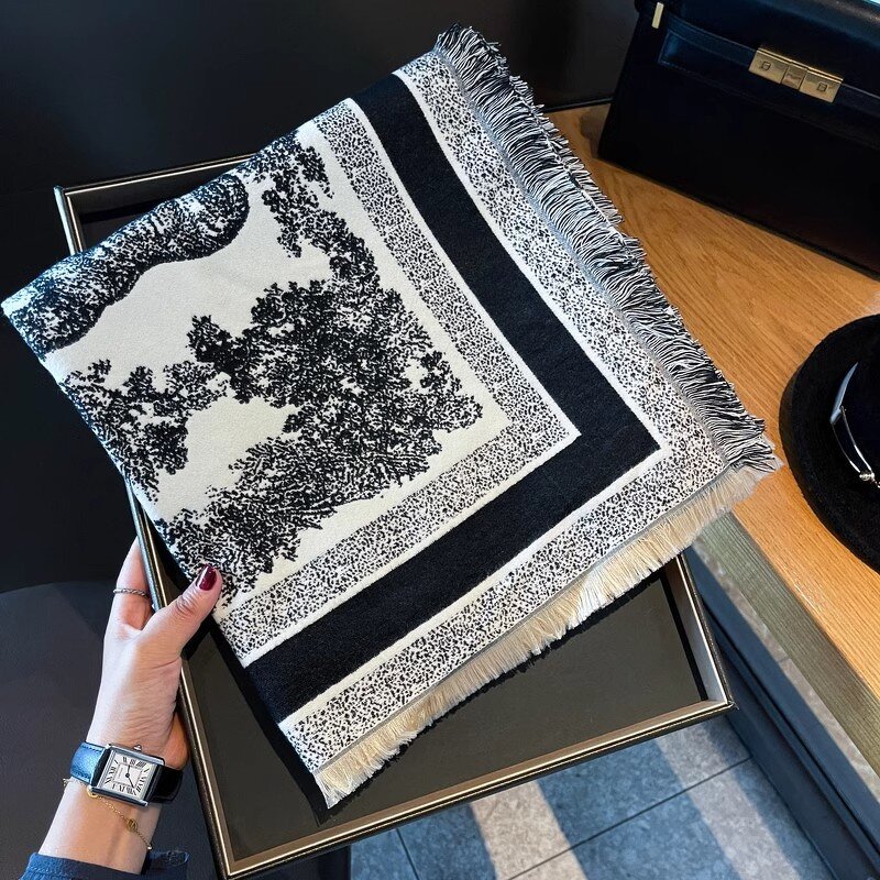 Muslim Shawl Supplier - Women's Winter High-Grade Black White Office Thick for Muslim