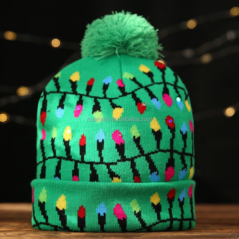 LED Light Christmas Hat Manufacturer - Wholesale Warm Snowman and Tree Jacquard Mommy and Me