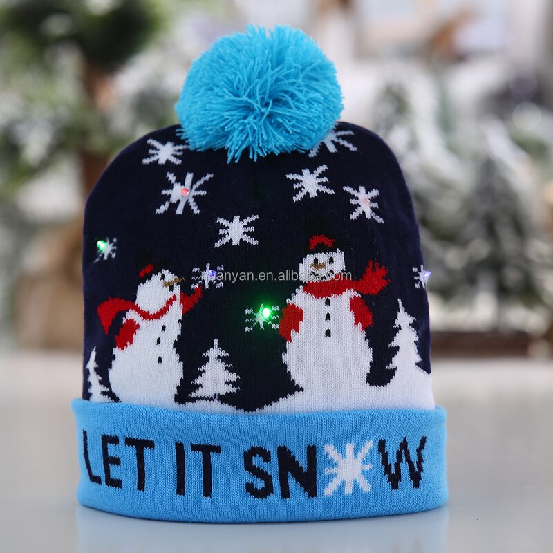 LED Light Christmas Hat Manufacturer - Wholesale Warm Snowman and Tree Jacquard Mommy and Me
