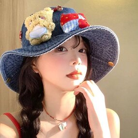 3D Bear Bucket Hat Factory - OEM/ODM High Quality Cute Solid Color Large Brim Face-Slimming