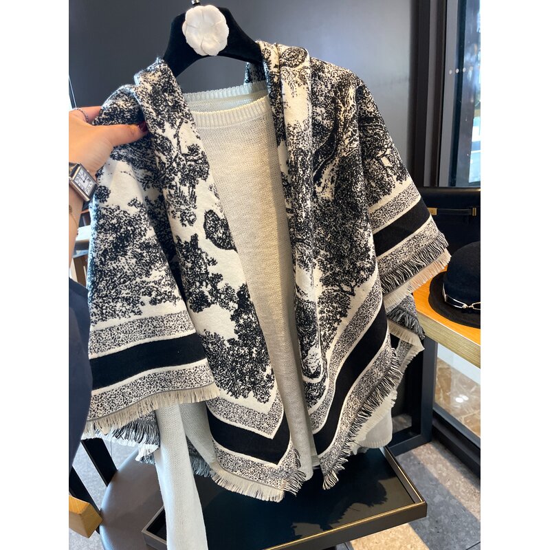 Muslim Shawl Supplier - Women's Winter High-Grade Black White Office Thick for Muslim