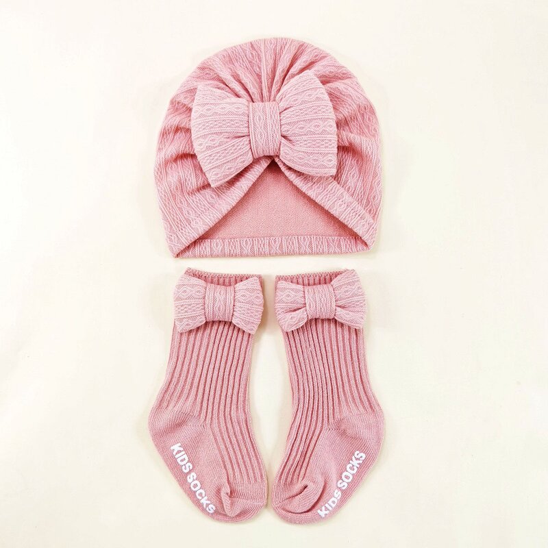 Newborn Cap Set Supplier - Wholesale Baby Beanie with Bow Knitted Headwrap Infant Gift Set