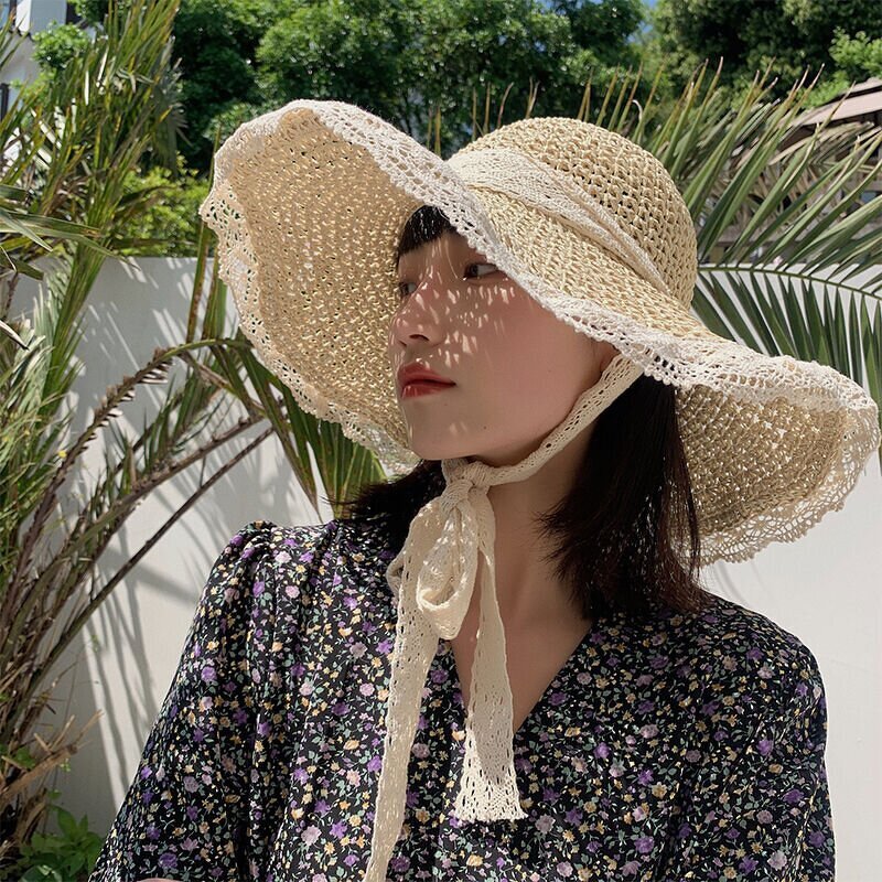 Beach Straw Hats Supplier - Wholesale Summer Sun protection Large Brim with Streamers Shading UV