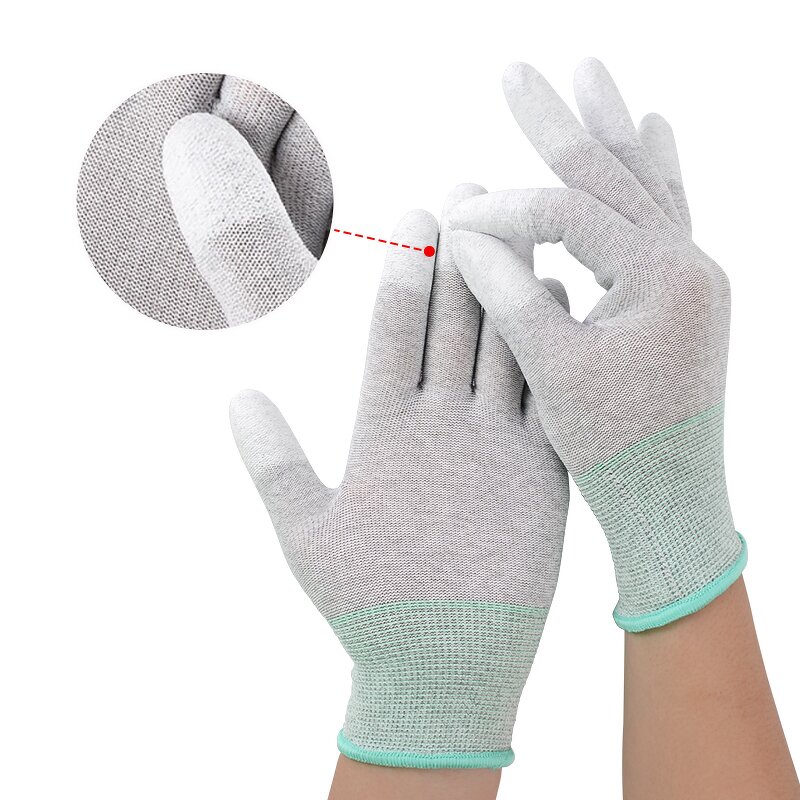 White Nylon Knitted Gloves Factory - OEM/ODM 13 Gauge Carbon Fiber PU Fingertips ESD