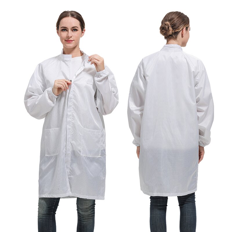 ESD Smock Clothing Factory - OEM/ODM Antistatic Cleanroom Stripe Lab Coat Stand Collar