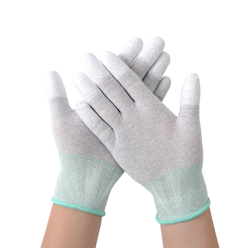 White Nylon Knitted Gloves Factory - OEM/ODM 13 Gauge Carbon Fiber PU Fingertips ESD