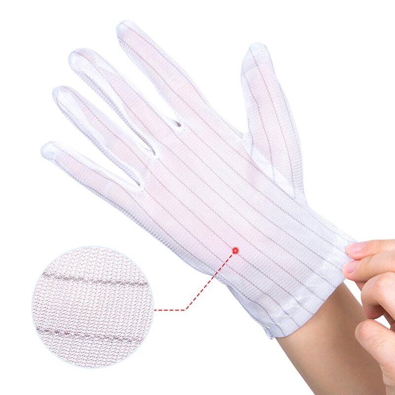 White Stripe Polyester Gloves Factory - OEM/ODM Reusable Lint-Free Antistatic Conductive Carbon