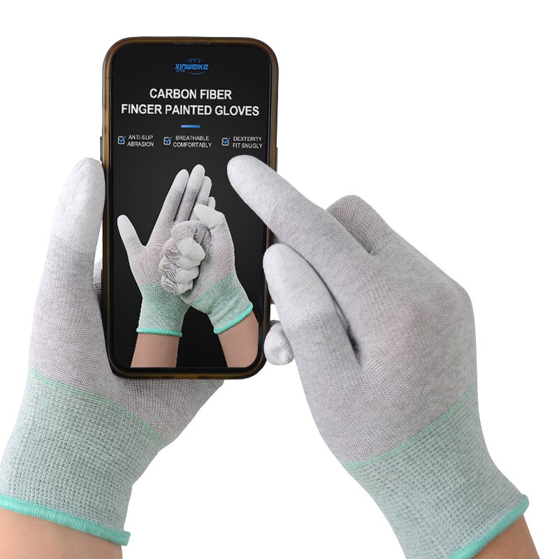 White Nylon Knitted Gloves Factory - OEM/ODM 13 Gauge Carbon Fiber PU Fingertips ESD