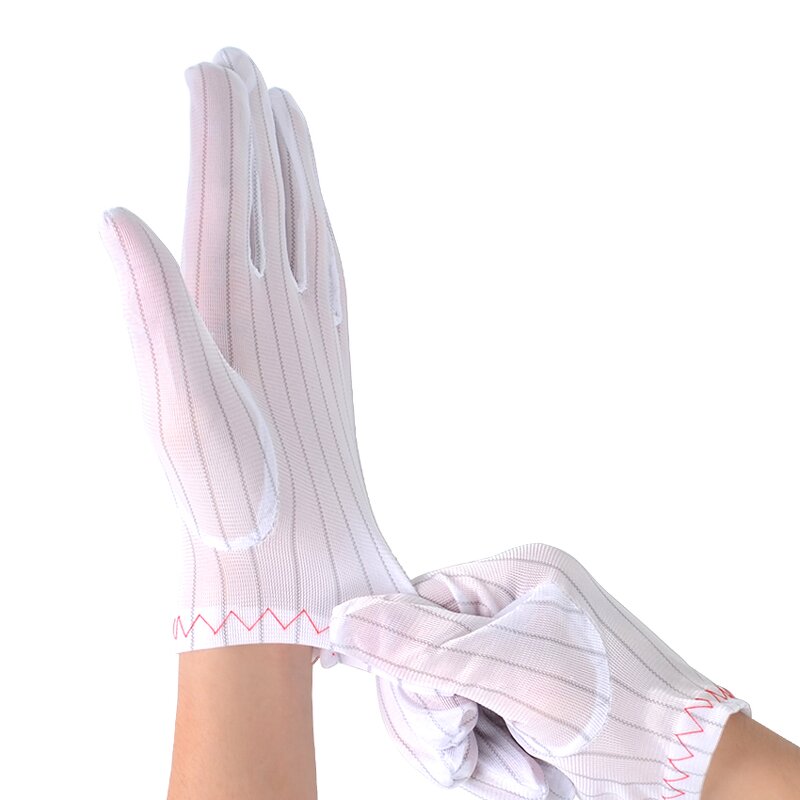 White Stripe Polyester Gloves Factory - OEM/ODM Reusable Lint-Free Antistatic Conductive Carbon