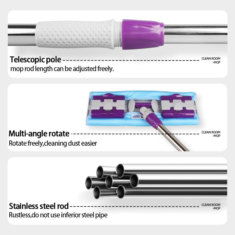 ESD Safe Microfiber Mop Supplier - OEM/ODM Easy Extendable Wet Dry Cleaning Stainless Steel