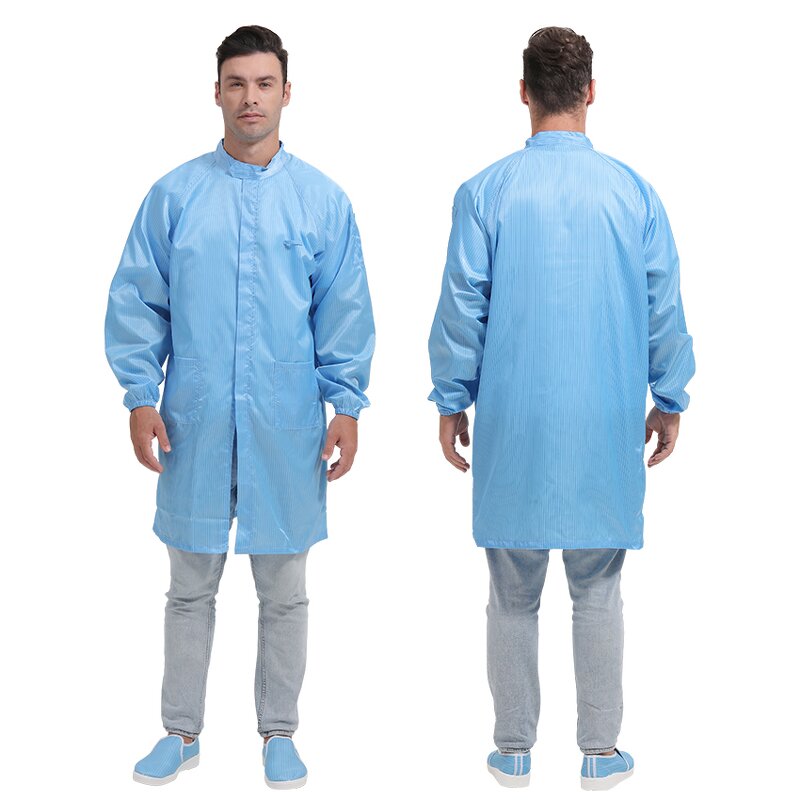 ESD Smock Clothing Factory - OEM/ODM Antistatic Cleanroom Stripe Lab Coat Stand Collar