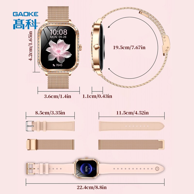Gold Smart Watch for Women Manufacturer - OEM/ODM GAOKE Latest Mk88 Ip68 Call Heart Rate