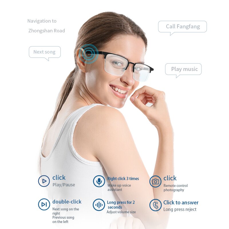 Sport Wireless Smart Glasses Manufacturer - OEM/ODM Gaoke G05 Remote Control Blue Light Translator