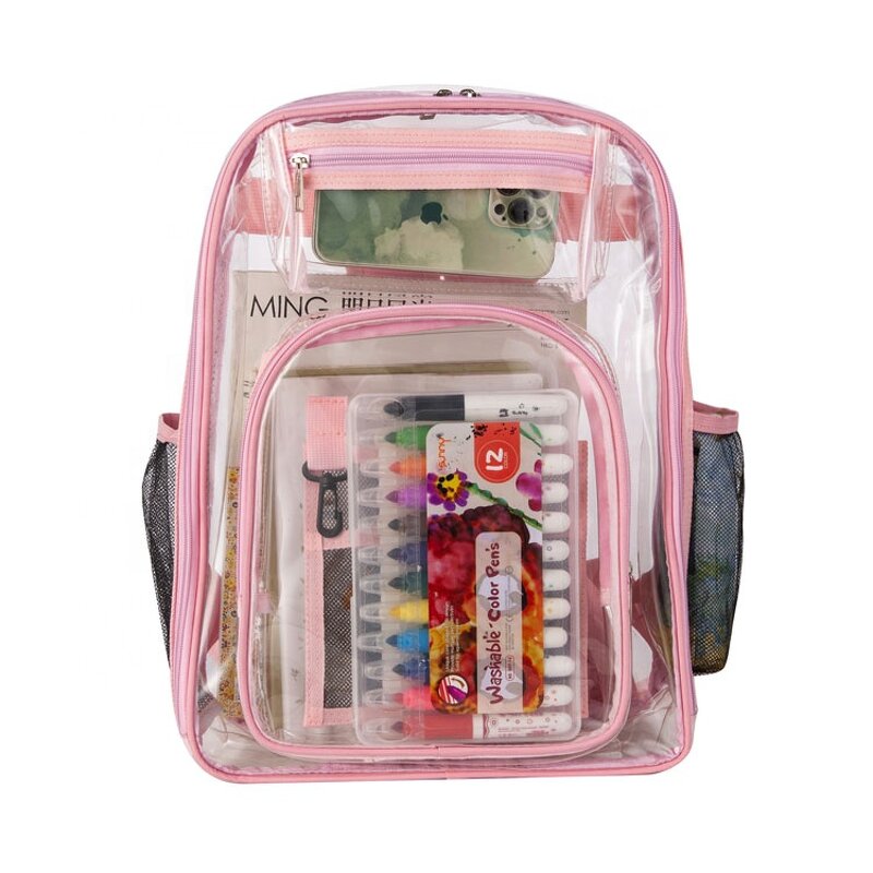 Pvc School Bag Factory - Hot Sale Custom Logo Pink Transparent Clear