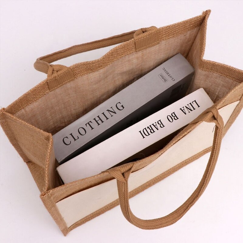 Jute Shopping Bag Supplier - Customize Logo Eco Friendly Burlap with Pocket