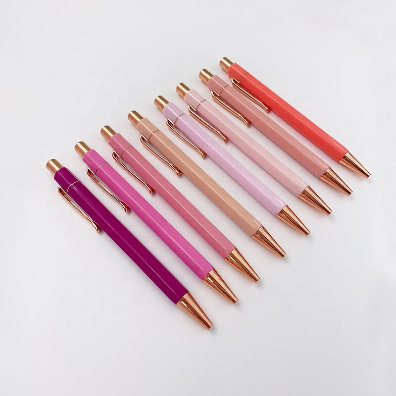 Ball Pen Manufacturer - OEM High Quality Rose Gold Pink Hexagon Gift Custom Logo