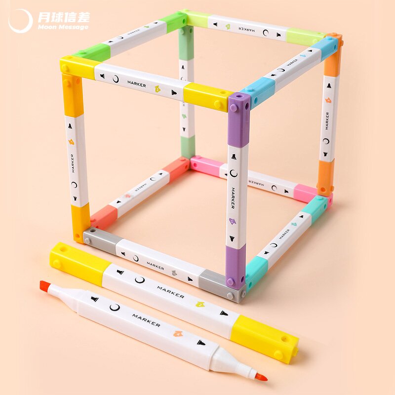 Marker Highlighter Pen Supplier - OEM Novelty Cute 12 Color Building Block Kids Art