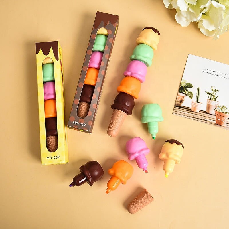 Highlighter Pen Manufacturer - OEM Kawaii Cute Creative Korean Ice Cream Shape Gift