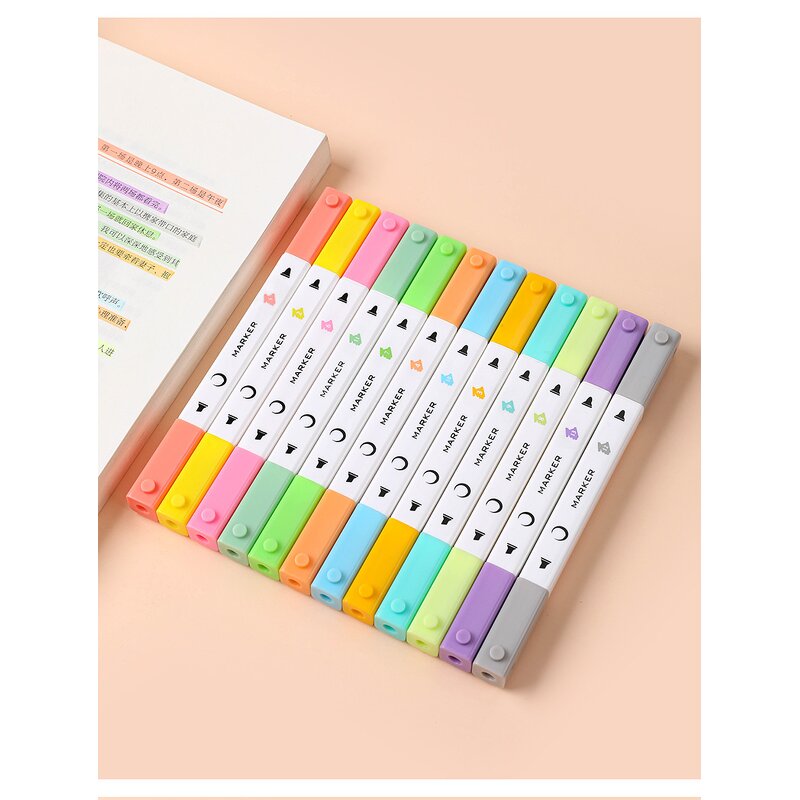 Marker Highlighter Pen Supplier - OEM Novelty Cute 12 Color Building Block Kids Art