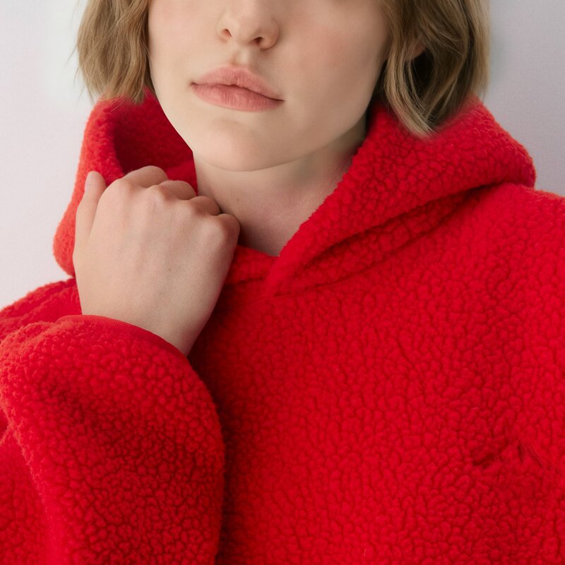 Fleece Hoodie Supplier - Long Sleeve Adjustable Drawstring Hem Relaxed Fit