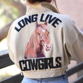 Equestrian Jacket Manufacturer - Long Live Cowgirls Cropped Embroidery Denim