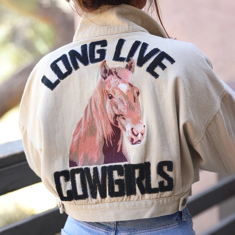 Equestrian Jacket Manufacturer - Long Live Cowgirls Cropped Embroidery Denim