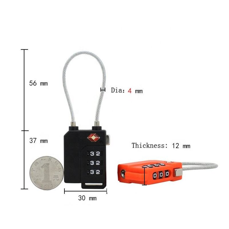 Travel Combination Padlock Supplier - Outdoor Luggage Backpack Zipper Wire Rope