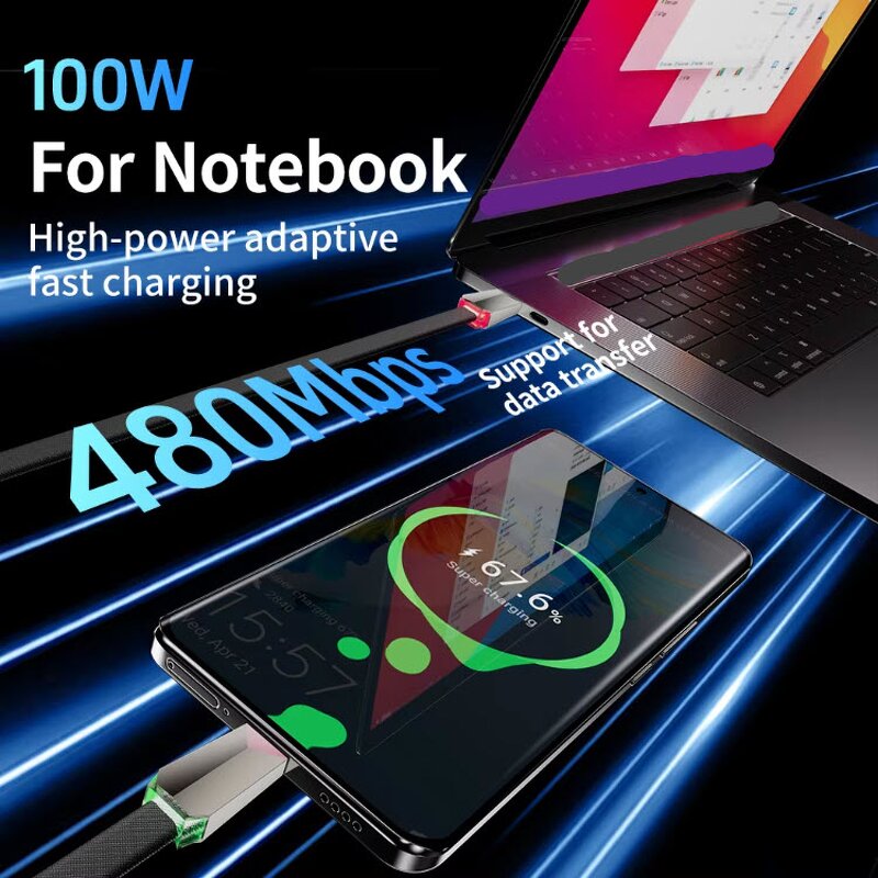 Cyber Fast Charging Cable Manufacturer - OEM BaseMo 240W Dazzle Color Breathing Light Zinc Alloy