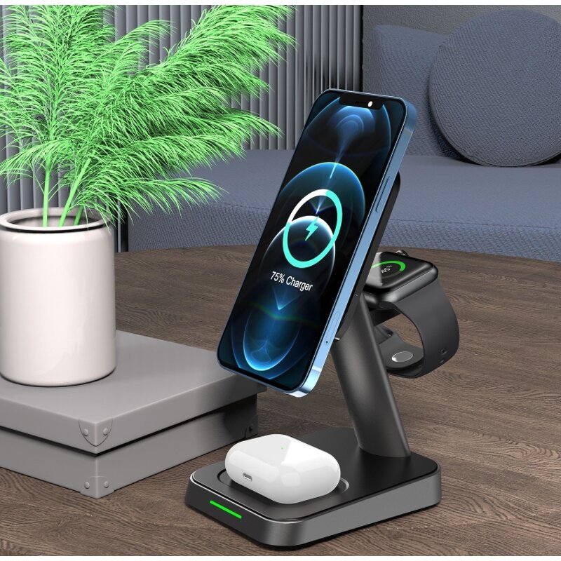 Magnetic Wireless Charger Factory - OEM 2024 New 3 in 1 for Smart Watch Earbuds Mobile 15W