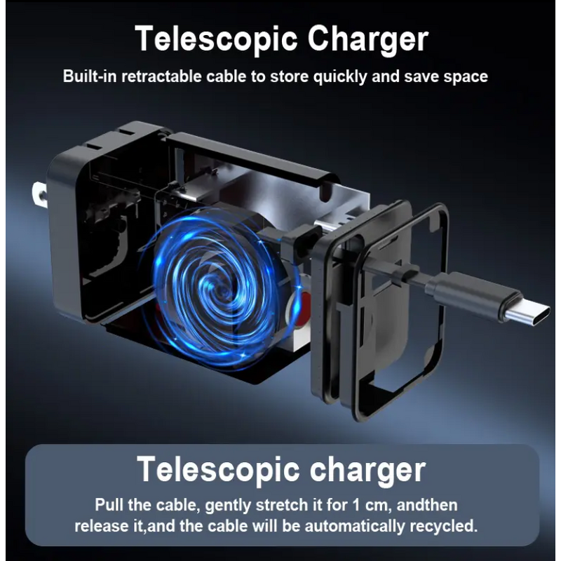 Wall Charger Supplier - OEM CE Certified 65W Fast 3-Port USB with Retractable Type C Cable