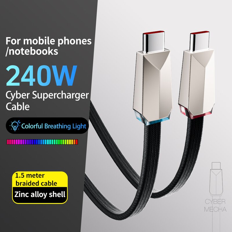Cyber Fast Charging Cable Manufacturer - OEM BaseMo 240W Dazzle Color Breathing Light Zinc Alloy