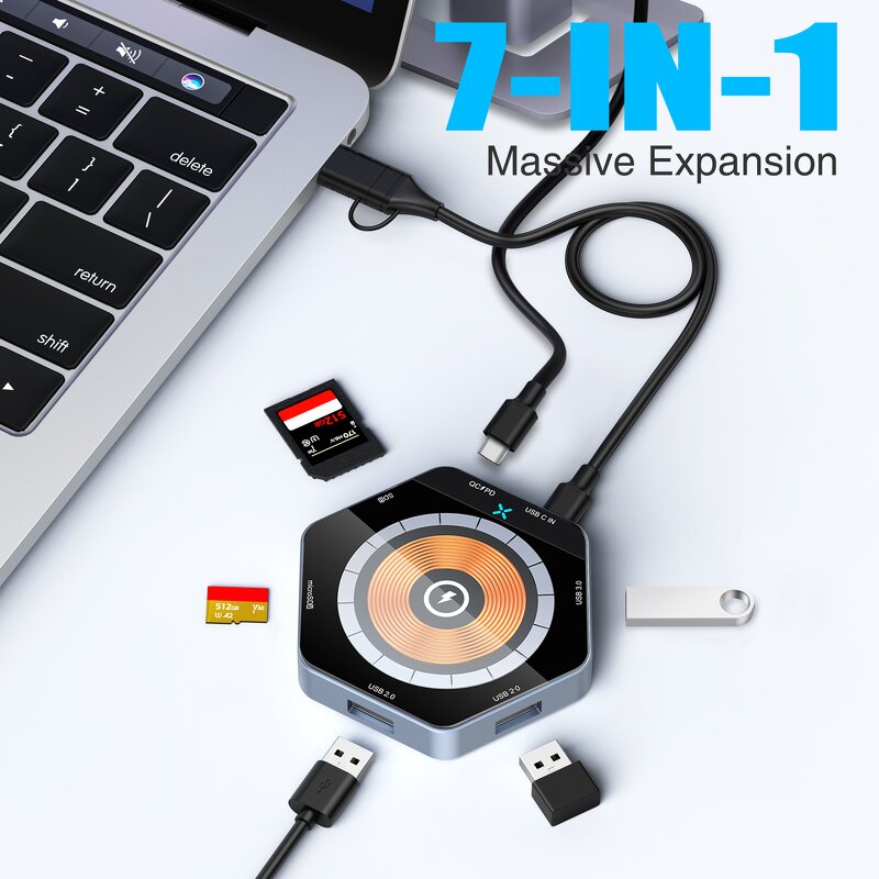 USB Hub Docking Station Supplier - OEM 15w 6-in-1 Accurate Positioning Charging Stand Usb3.0 Sd/tf Reader