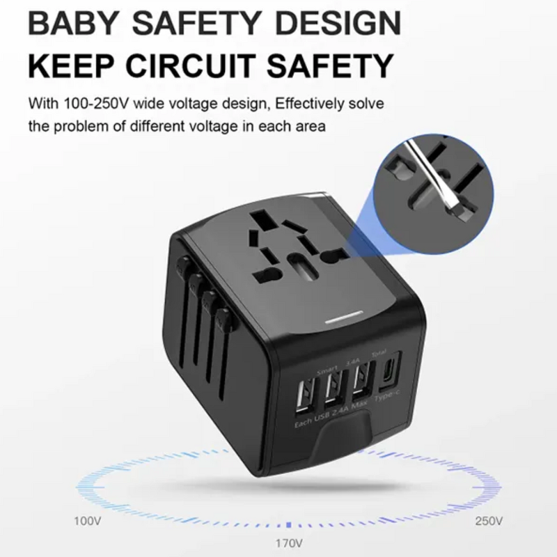 Universal Travel Adaptor Factory - OEM Fireproof 4 USB Type C AC Power with UK EU AU US Plug