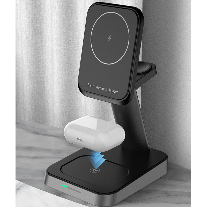 Magnetic Wireless Charger Factory - OEM 2024 New 3 in 1 for Smart Watch Earbuds Mobile 15W