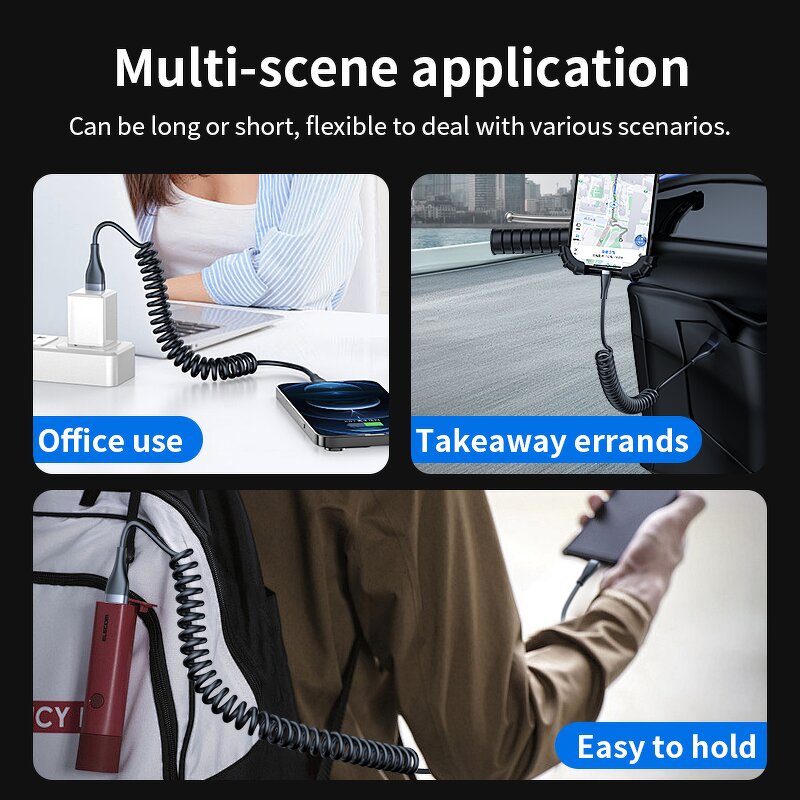 Car Data Cable Manufacturer - OEM Carplay Spring Retractable 5A Fast for Android Type-C