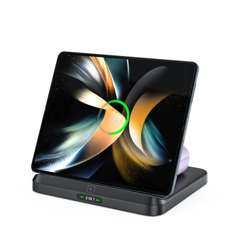 Wireless Charger Factory - OEM 2024 New 3-in-1 Induction 15w Dual Coil Foldable for Phones