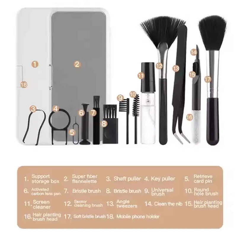 Laptop Phone Cleaner Kit Manufacturer - OEM 18-in-1 Soft Brush Screen Clean Pen Earphone Dust Removal