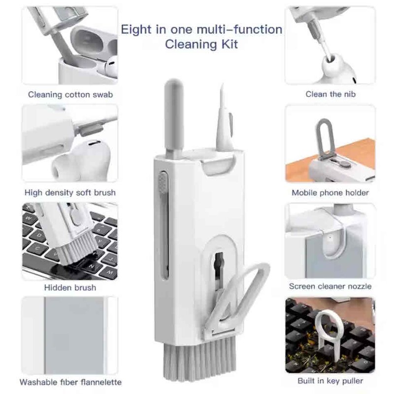 Multifunctional Cleaning Kit Supplier - OEM 8 in 1 with Spray Electronics Keyboard Earphone Cleaner