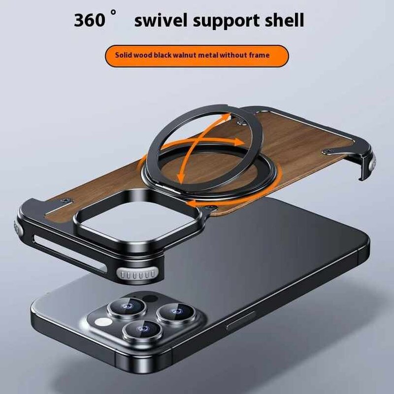 Phone Case Manufacturer - OEM Walnut Wood Magnetic Frameless with Rotate Ring Stand