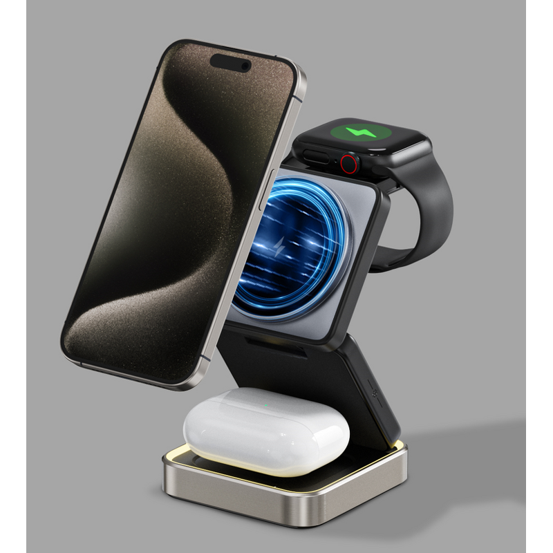 Foldable Wireless Charger Factory - OEM 2024 New 15W 3-in-1 Phone Stand Fast PD QC3.0 Aluminum