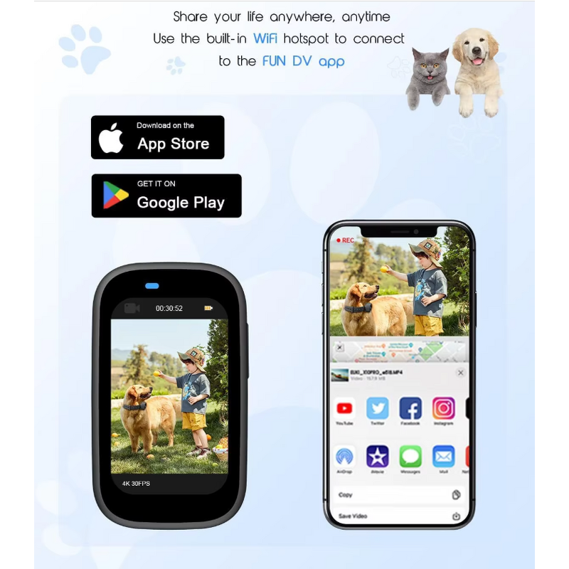 Pet Action Camera Supplier - OEM 4K WiFi for Pets Magnetic Mount with Remote Control App