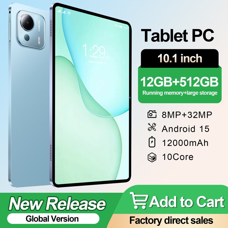 Global Version Tablet Supplier - OEM New A29 10.1Inch 16GB Ram 1024GB Rom 12000mAh Android 15 GSM Dual SIM