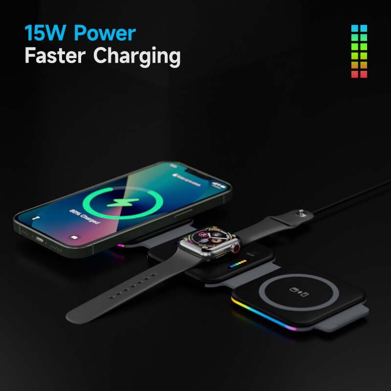 Magnetic Wireless Charging Stand Manufacturer - OEM Mini Slim 3-in-1 Foldable 15W Quick for Smartphones