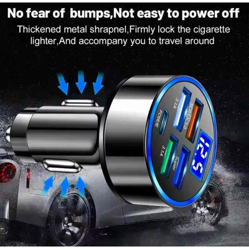 Car Charger Manufacturer - OEM LED 5-Port with Fast Charge PD QC3.0 USB C for Phone Earphones