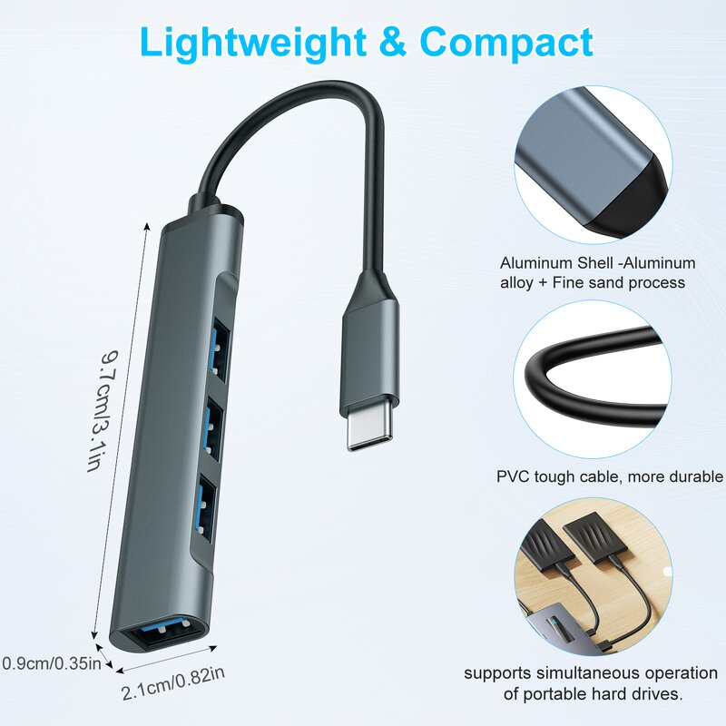USB Hub Manufacturer - OEM Aluminum Alloy 4 in 1 3.0 2.0 Splitter 4 Ports Docking Station for Laptop