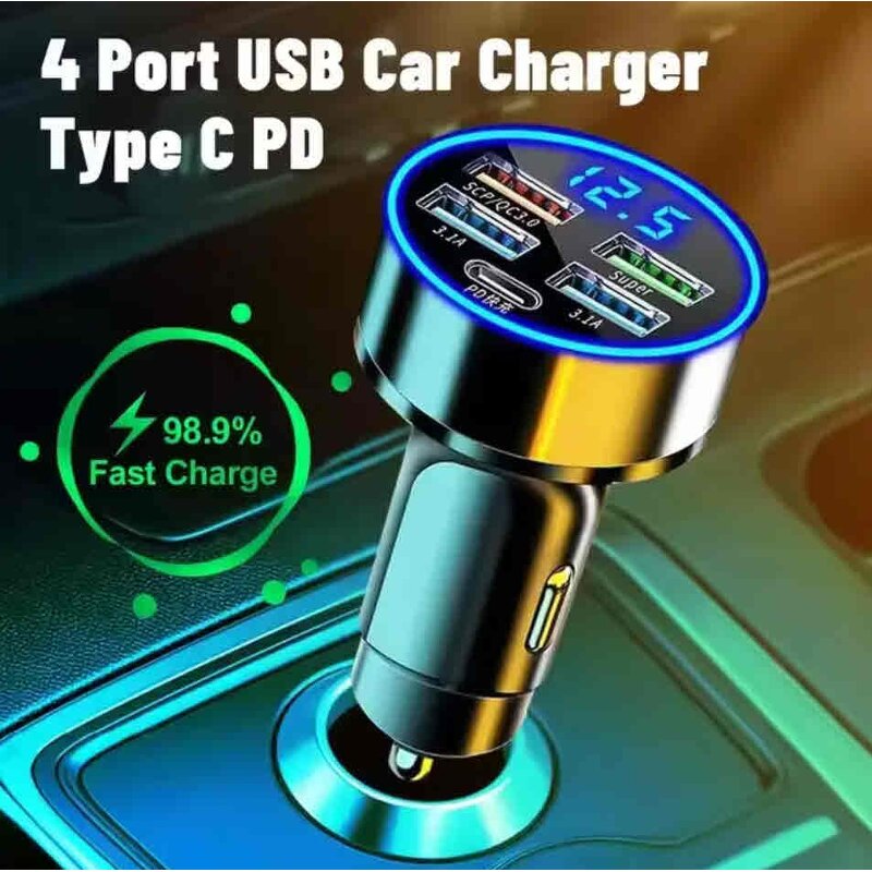 Car Charger Manufacturer - OEM LED 5-Port with Fast Charge PD QC3.0 USB C for Phone Earphones