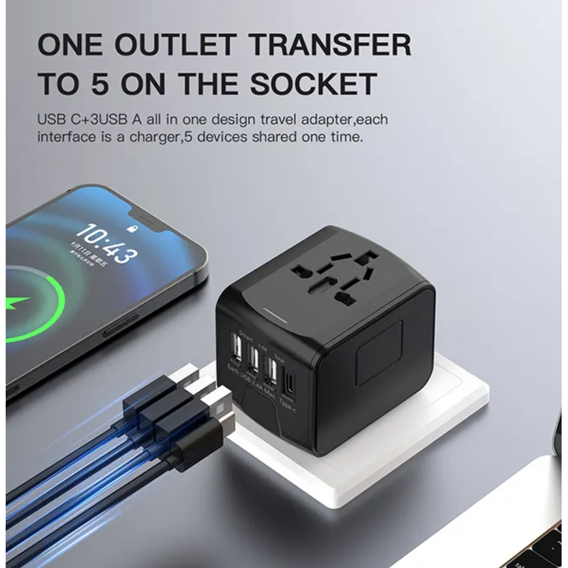 Universal Travel Adaptor Factory - OEM Fireproof 4 USB Type C AC Power with UK EU AU US Plug
