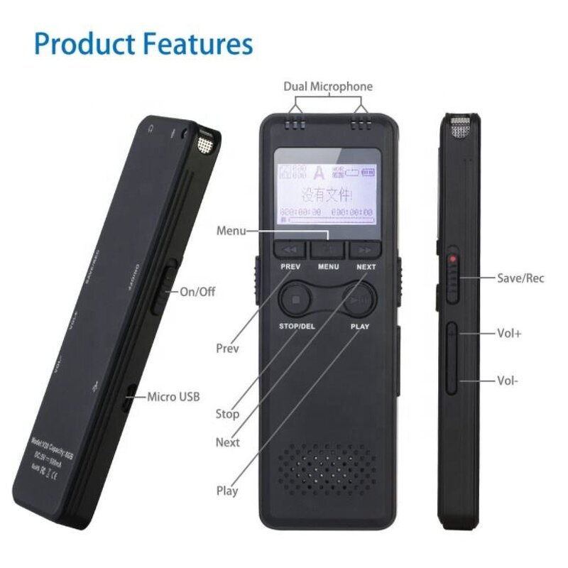 High Recording Digital Recorder Factory - OEM 8GB 1536KBPS Activated Mic Speaker WAV Format Metal