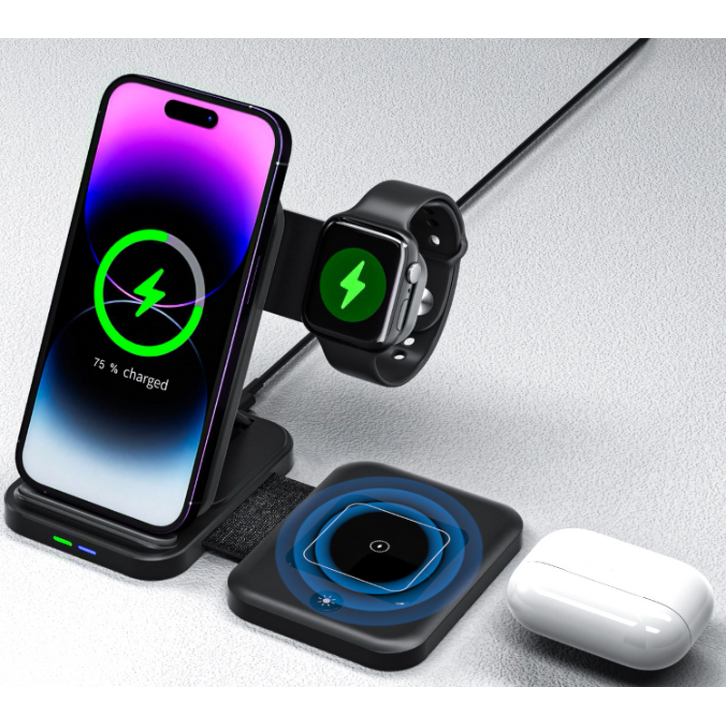 Wireless Charging Stand Supplier - OEM 2024 New Desktop 3-in-1 Foldable Magnetic 15 Watt Fast