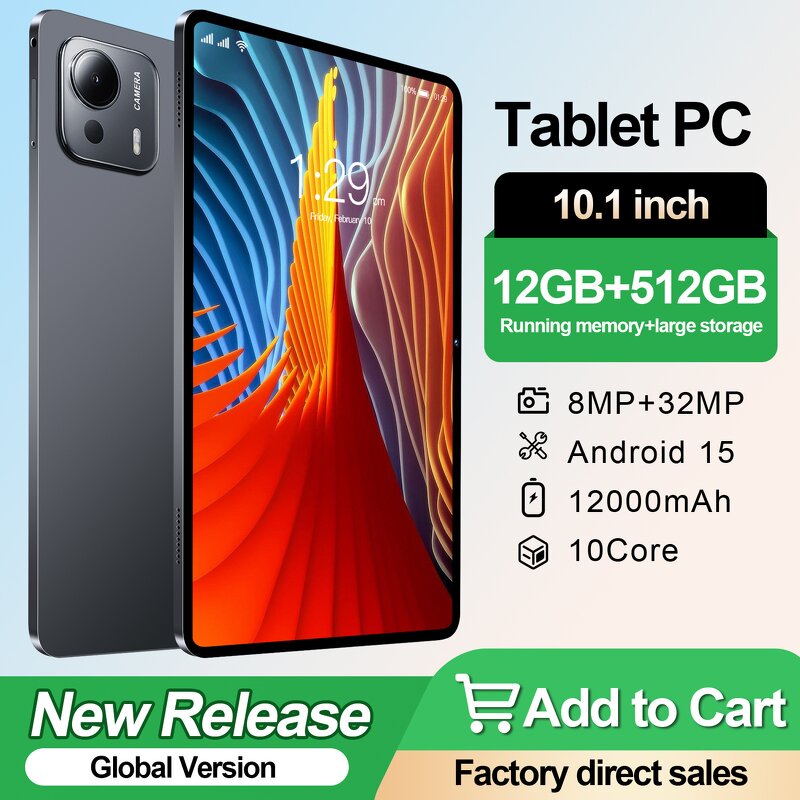 Global Version Tablet Supplier - OEM New A29 10.1Inch 16GB Ram 1024GB Rom 12000mAh Android 15 GSM Dual SIM
